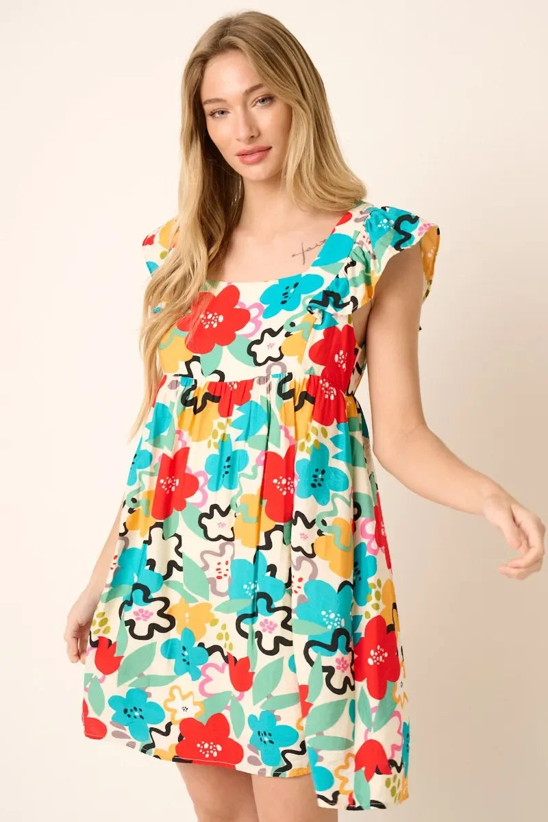 Multi Color Flower Print Babydoll Dress - Eva's Edition