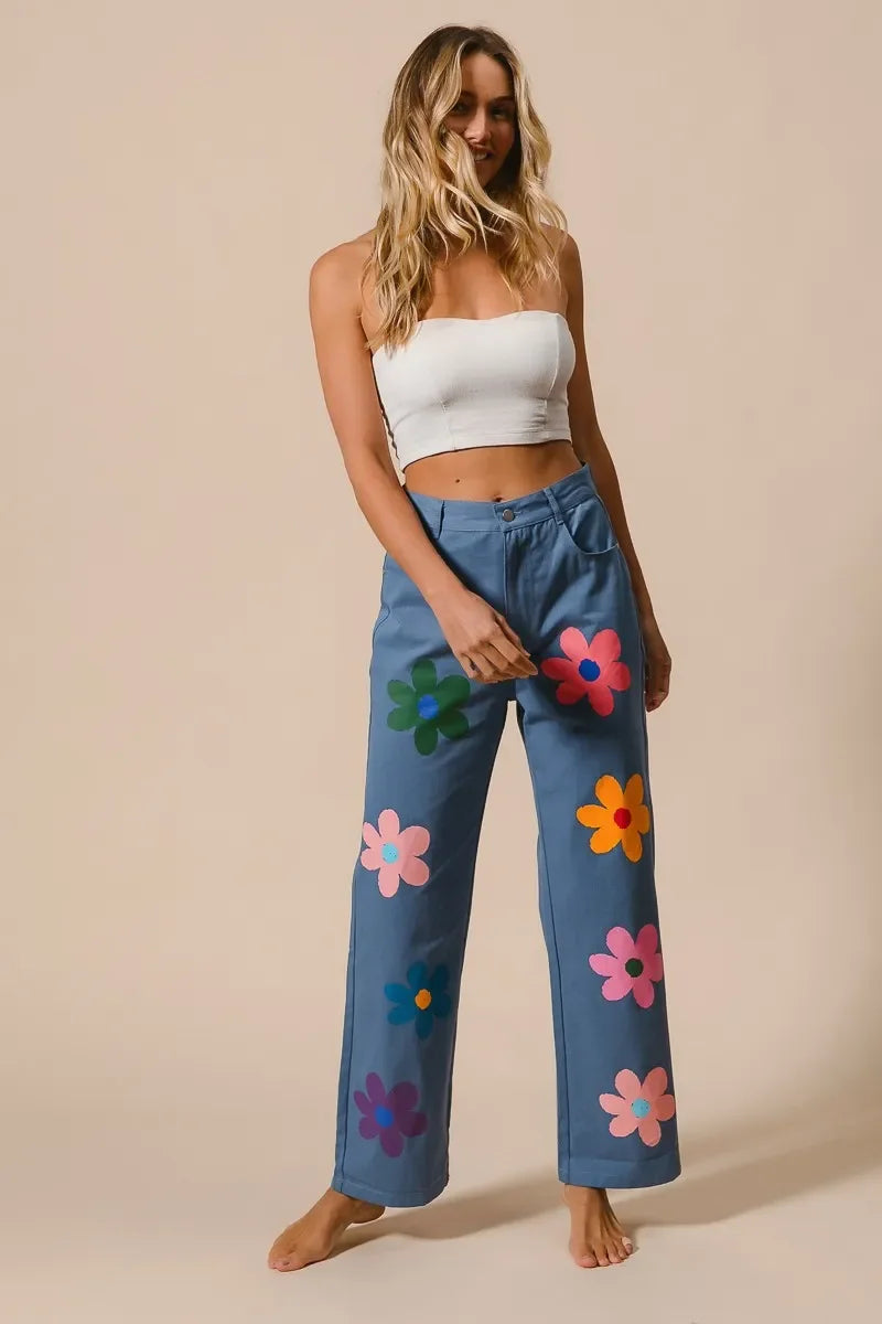 Flower Print Straight Legs Pants - Eva's Edition