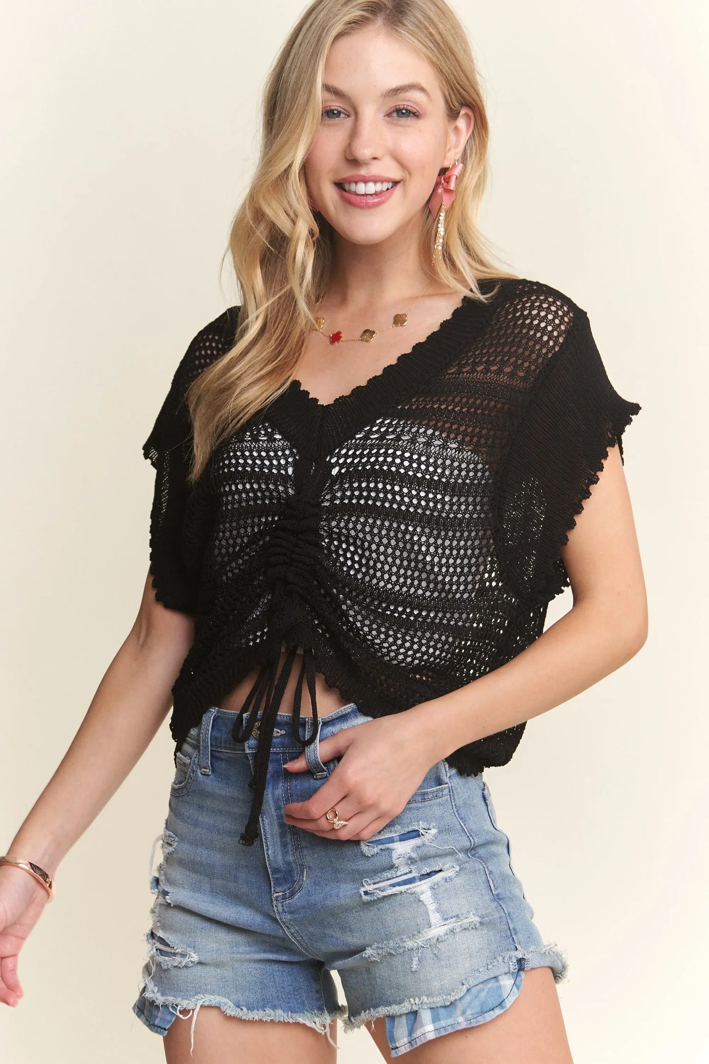 Drawstring Detail Crochet Top - Eva's Edition