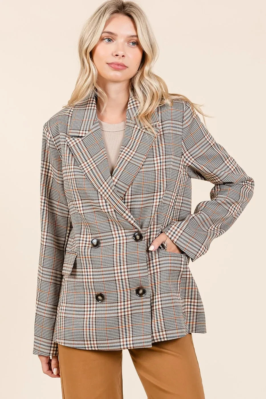 Plaid Double Breasted Relaxed Fit Blazer - Eva's Edition