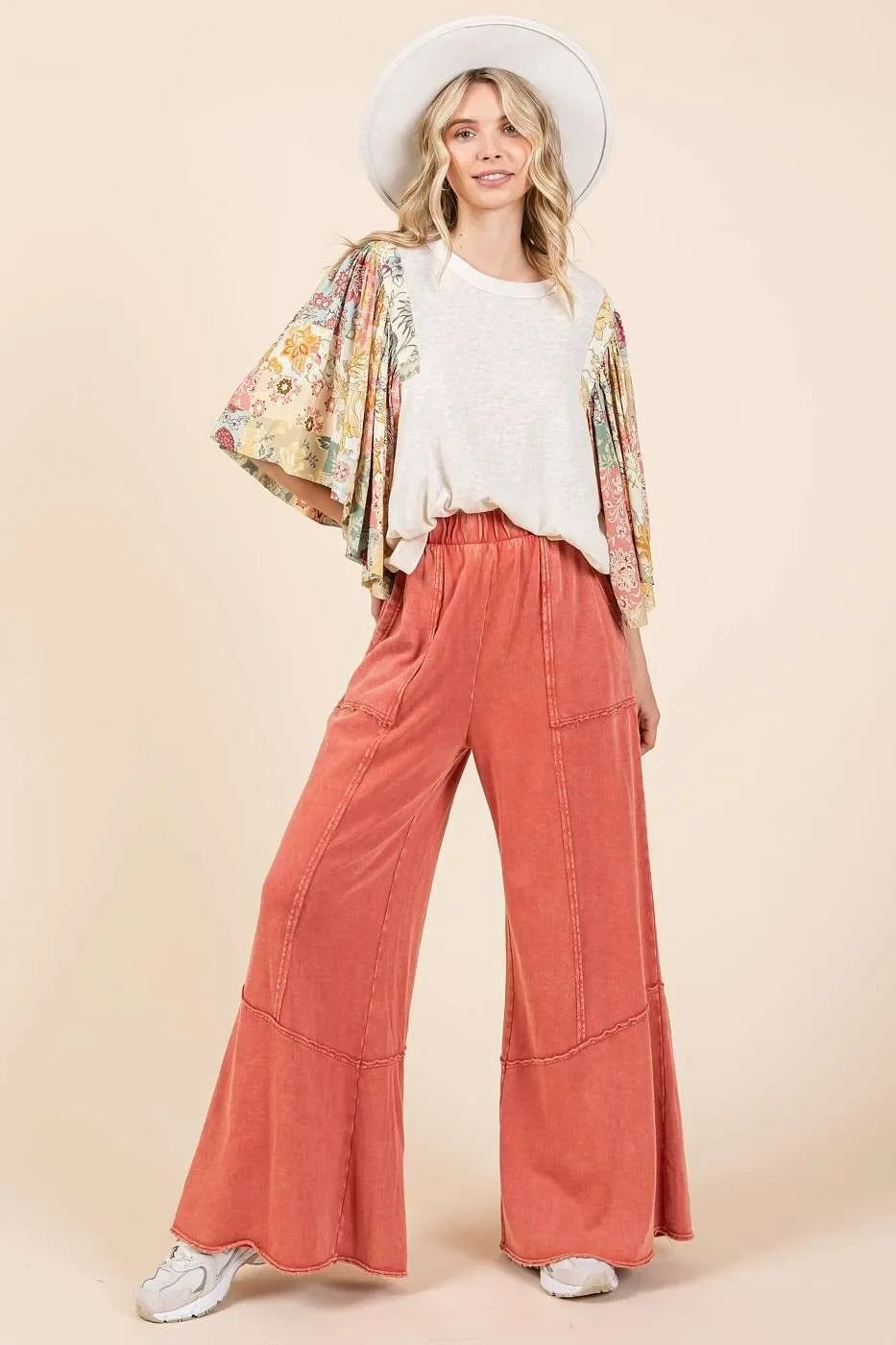 Mineral Wash Wide Flared Leg Pants - Eva's Edition
