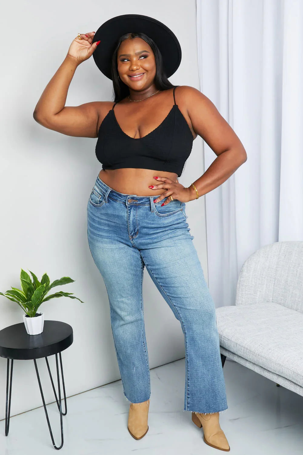 Textured Spaghetti Strap Bralette in Black - Eva's Edition