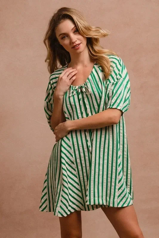 Puffy Sleeves Romper with Back Button Closure - Eva's Edition