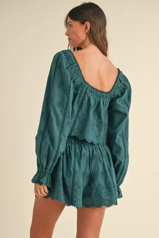 Embroidered Scalloped Lace Top and Short Set - Eva's Edition
