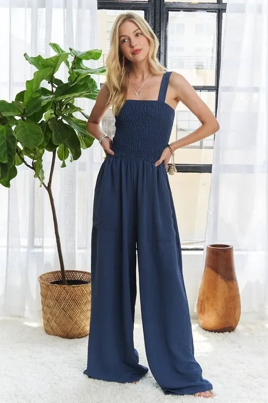 Smocking Top Wide Leg Jumpsuit - Eva's Edition