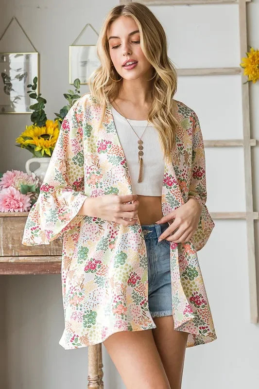 Multi Color Floral Open Cardigan Plus Size - Eva's Edition