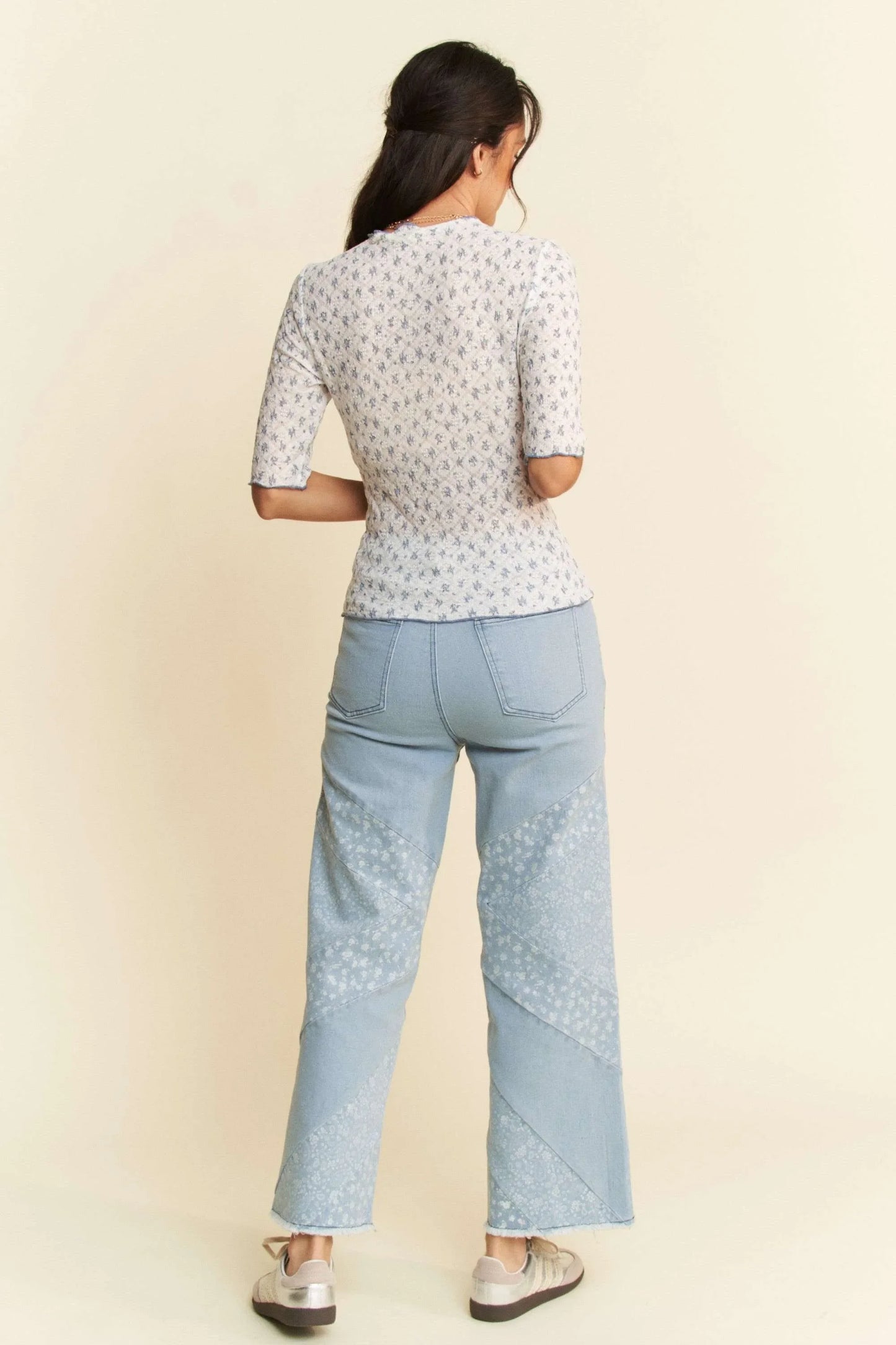 Laced Stretch Floral Marrow Edge Half Sleeve Top - Eva's Edition