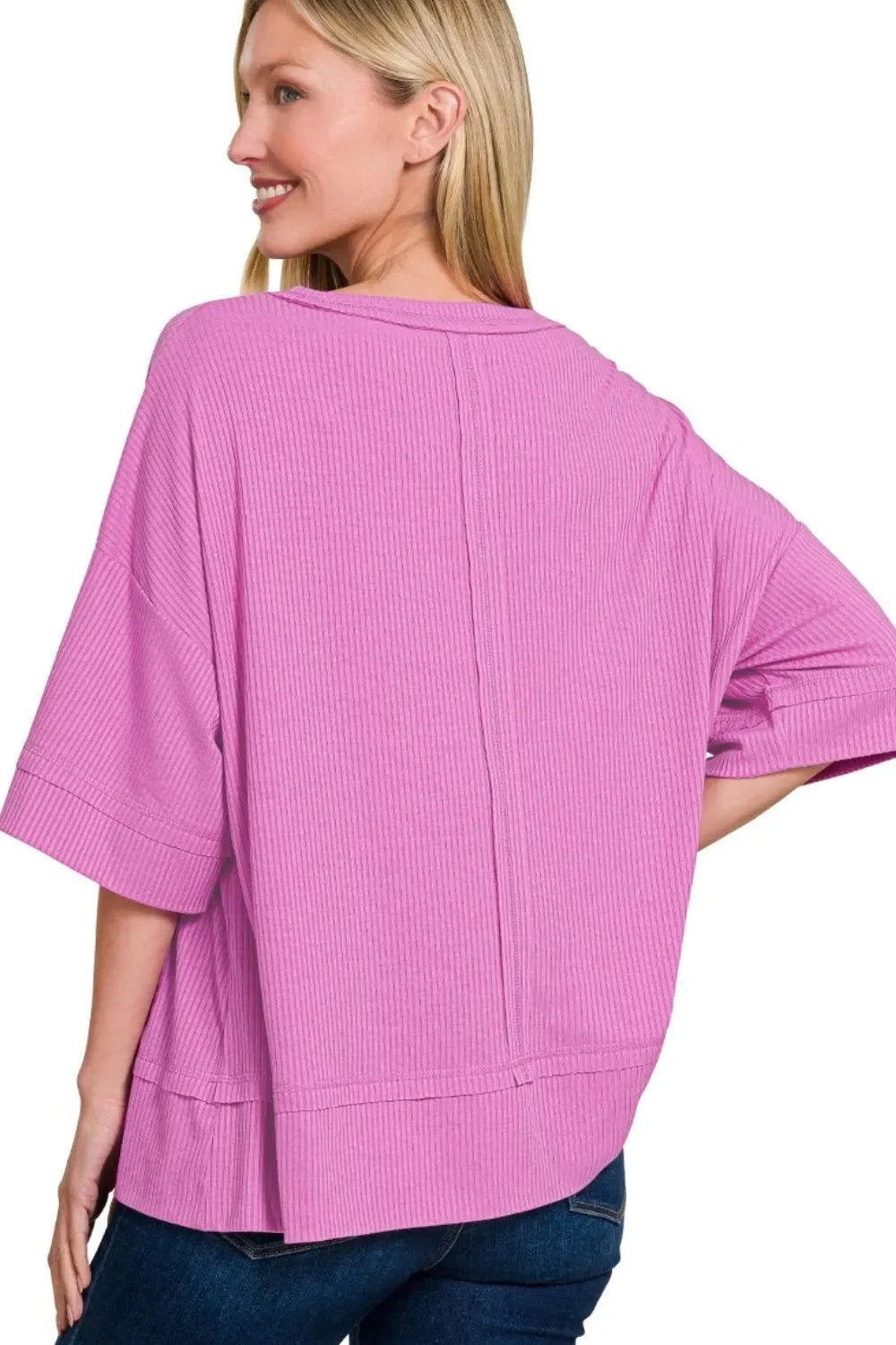 Ribbed Boat Neck 3/4 Sleeve Top - Eva's Edition