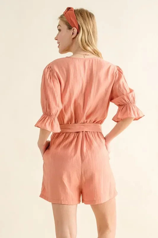 Flounce Sleeves Romper with Belt - Eva's Edition
