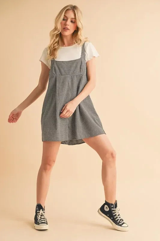 Plaid Square Neck Romper - Eva's Edition