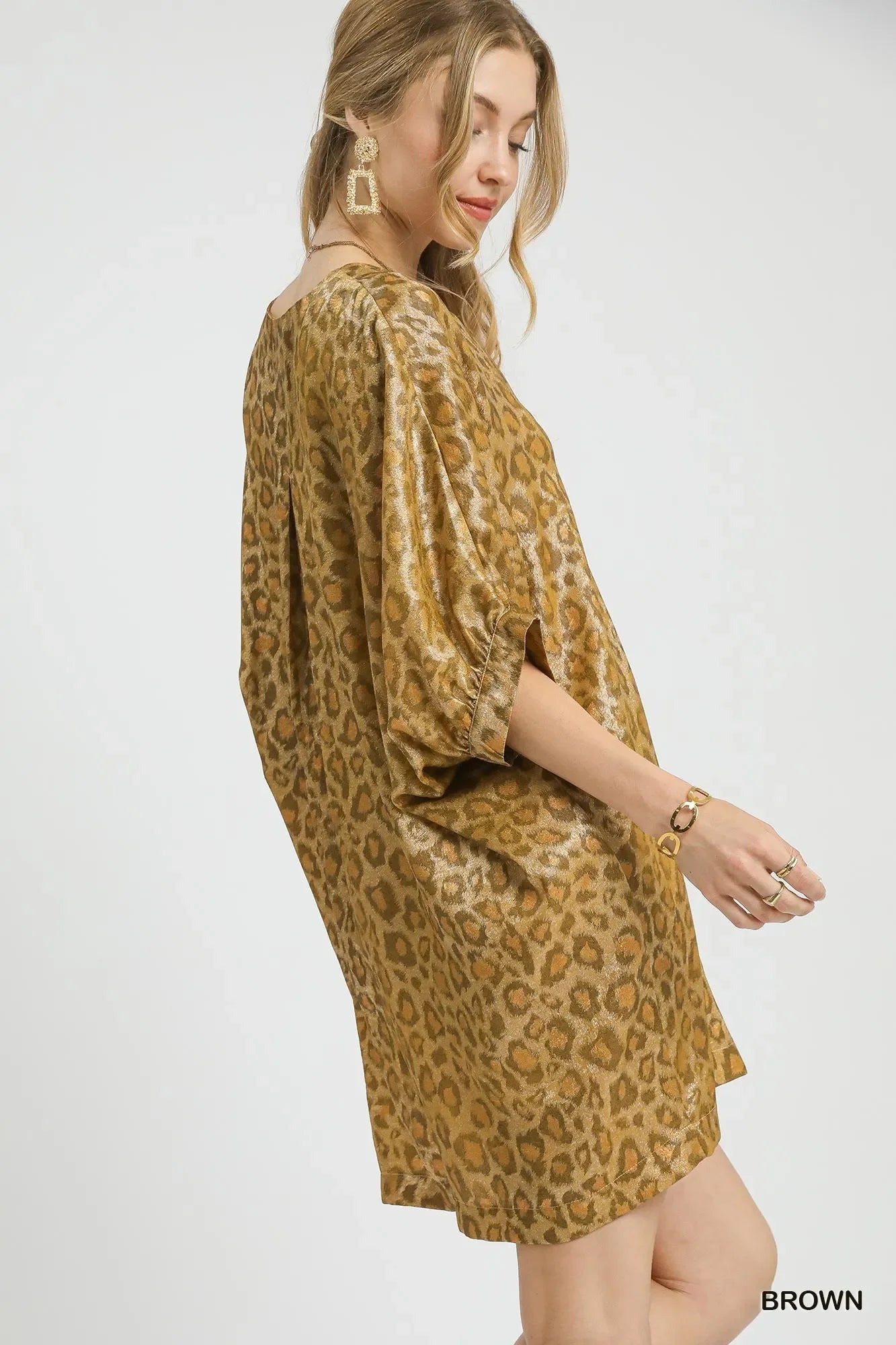 Metallic Leopard Print V-Neck Kimono Dress - Eva's Edition