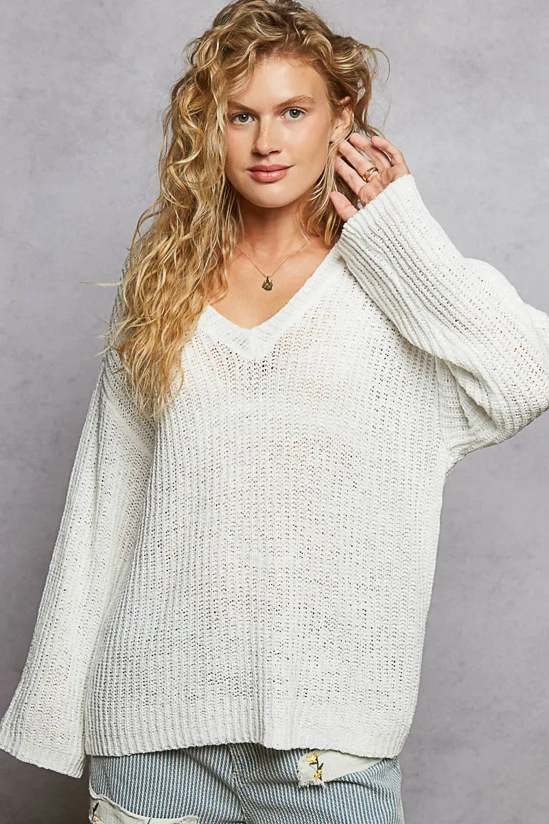 Oversized V-Neck Knit Top - Eva's Edition