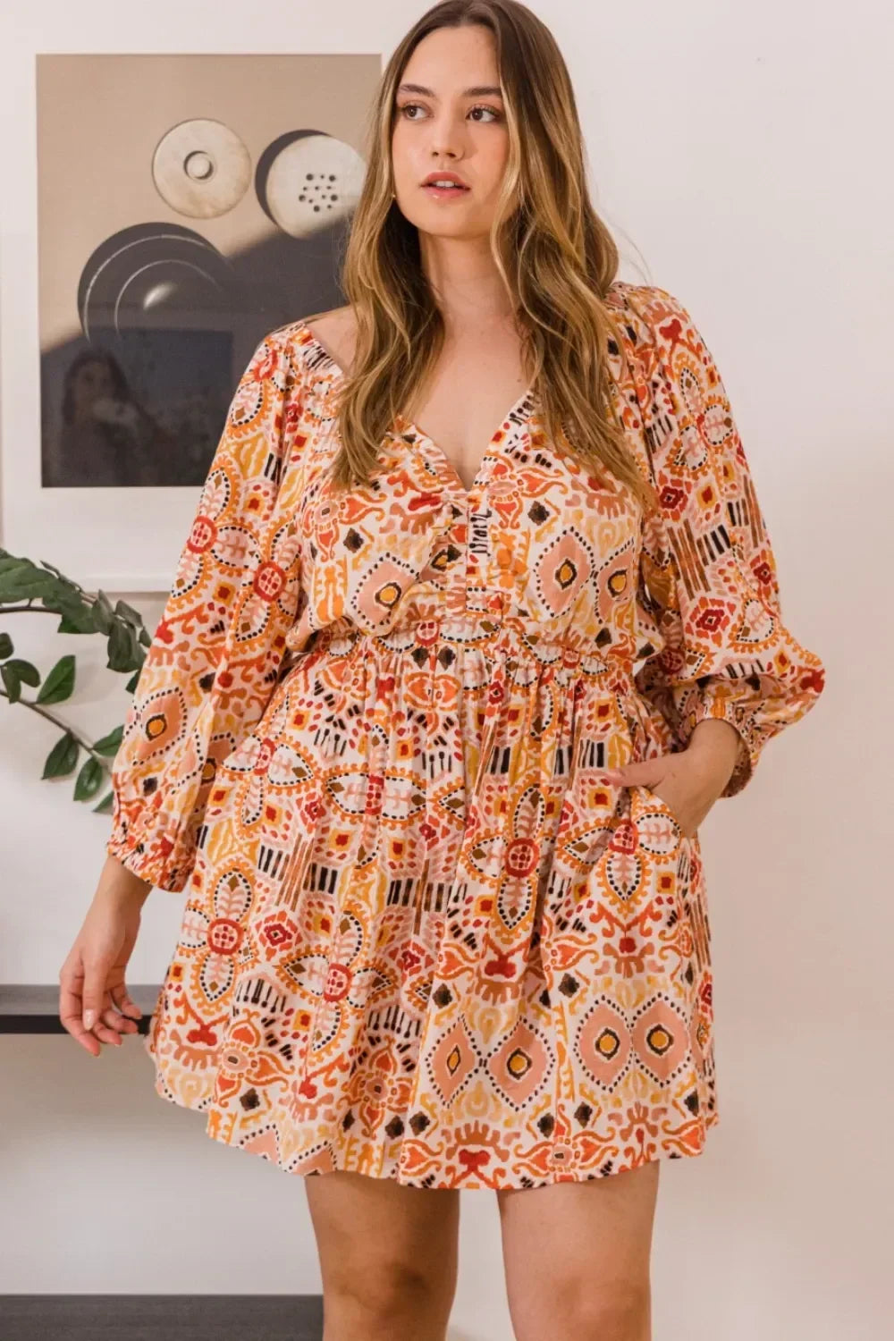 Printed Ruff Sleeve Romper with Pockets - Eva's Edition