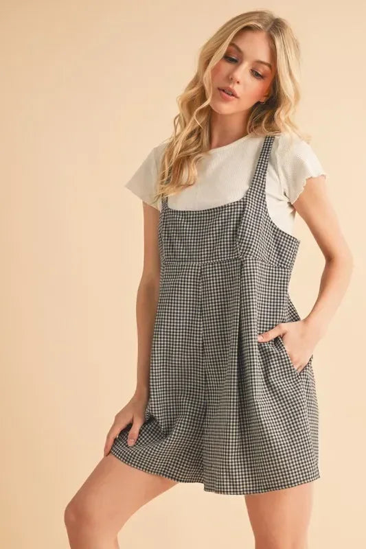 Plaid Square Neck Romper - Eva's Edition