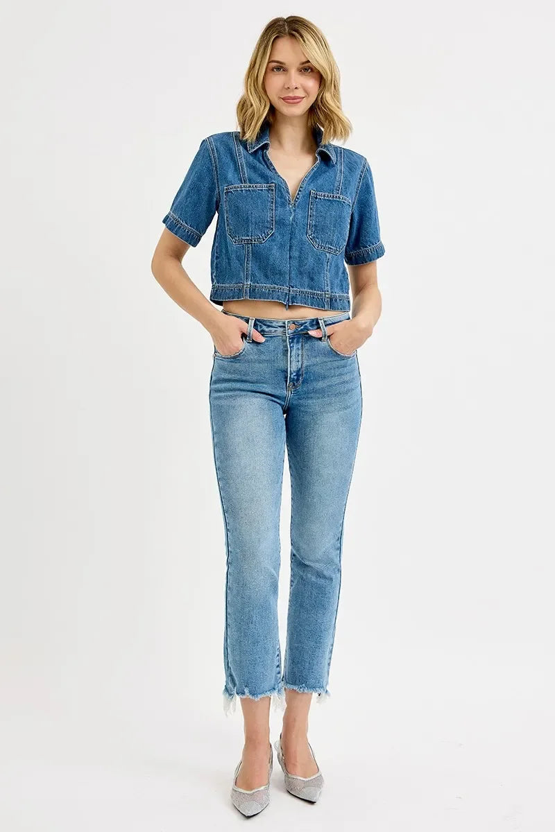 High Rise Crop Straight Slim Jeans Plus Size - Eva's Edition