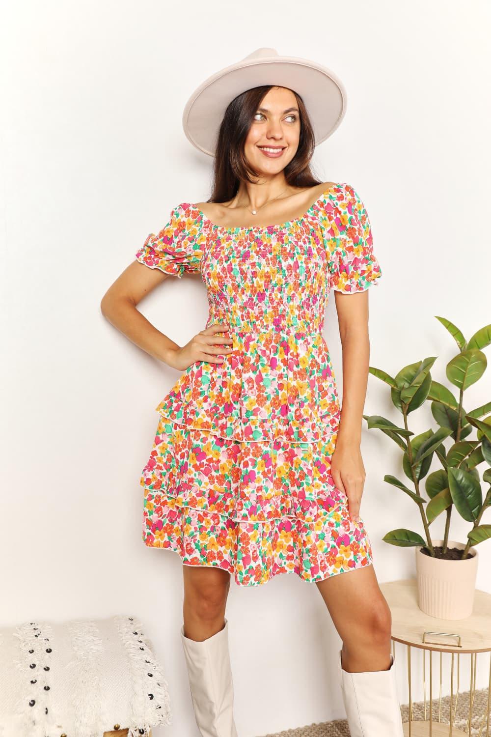 Devine Smocked Sweetheart Neck Flounce Sleeve Mini Dress - Eva's Edition