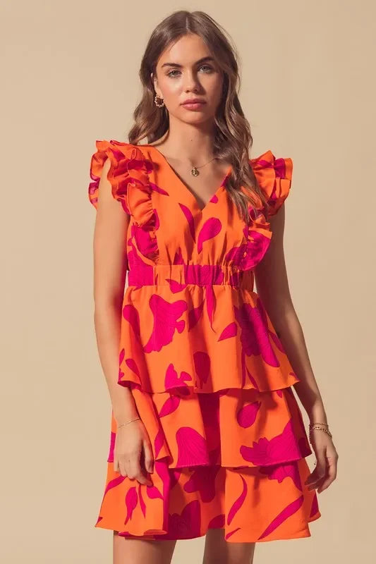 V Neck Layered Dress with Elasticized Waist - Eva's Edition