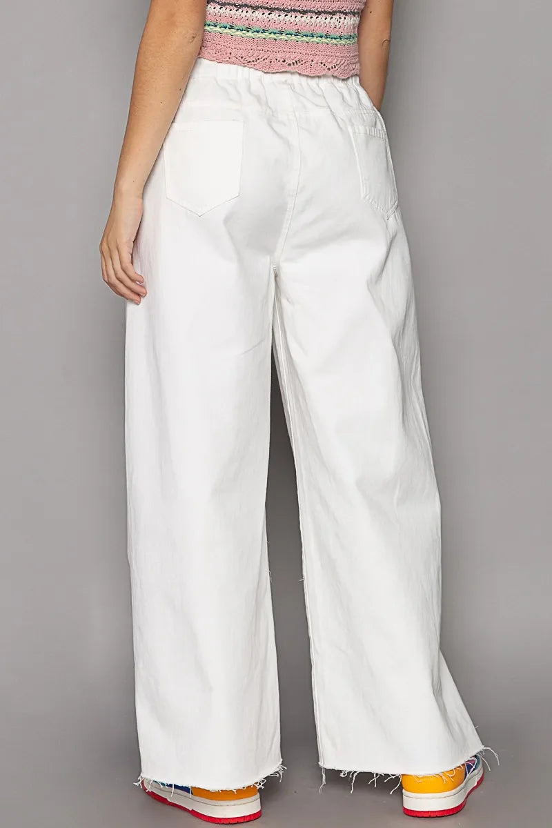 Drawstring Slit Wide leg Pants - Eva's Edition