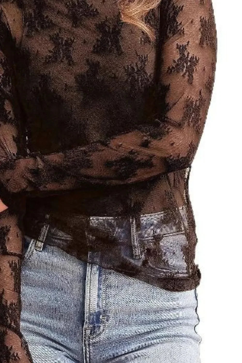 Mock Neck Long Sleeve Sheer Top - Eva's Edition