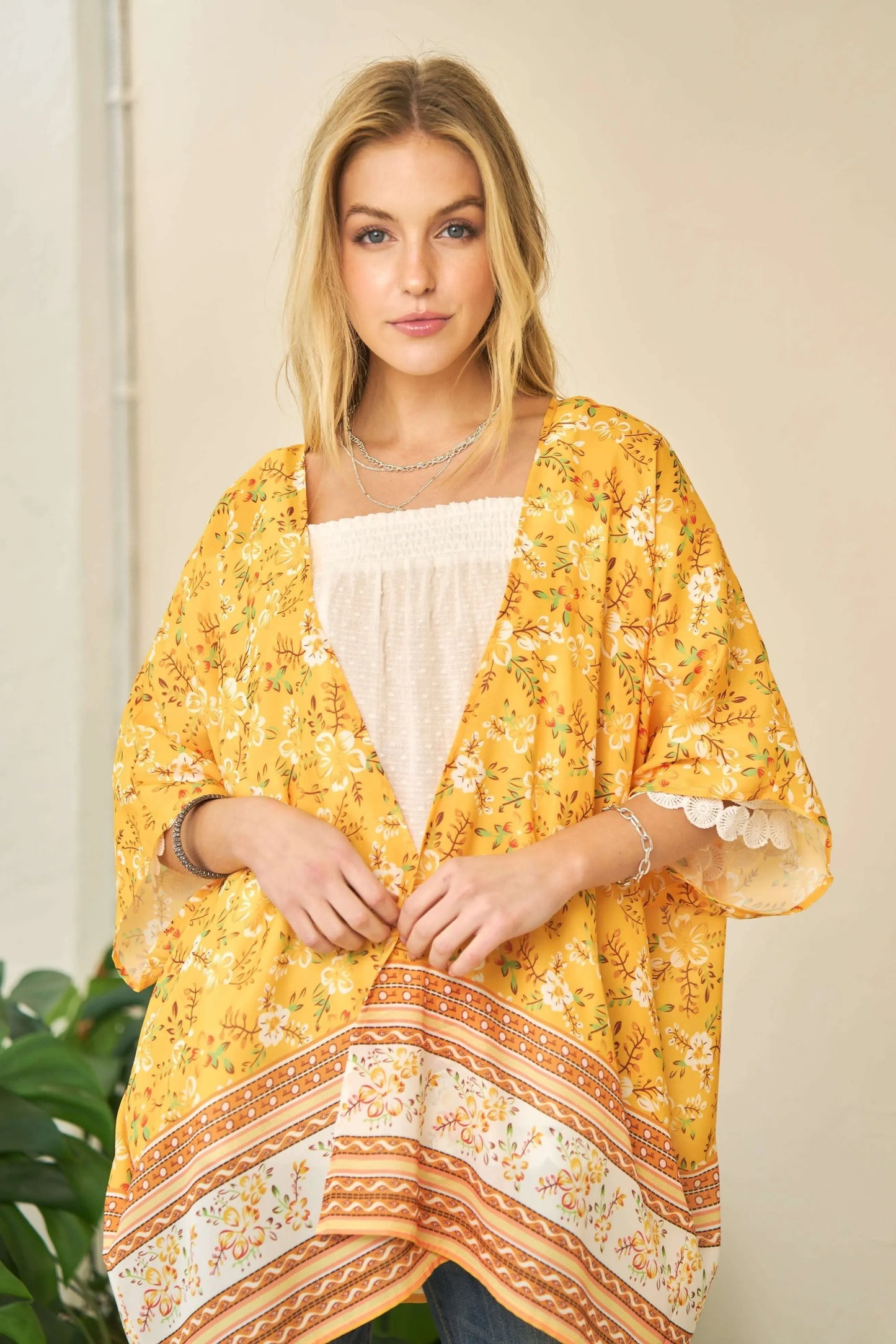 Floral Printed Short Sleeve Loose Fit Kimono Cover Up - Eva's Edition