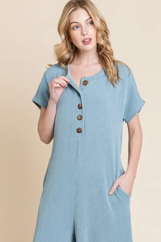 Rib Knit Jumpsuit with Button Detail - Eva's Edition
