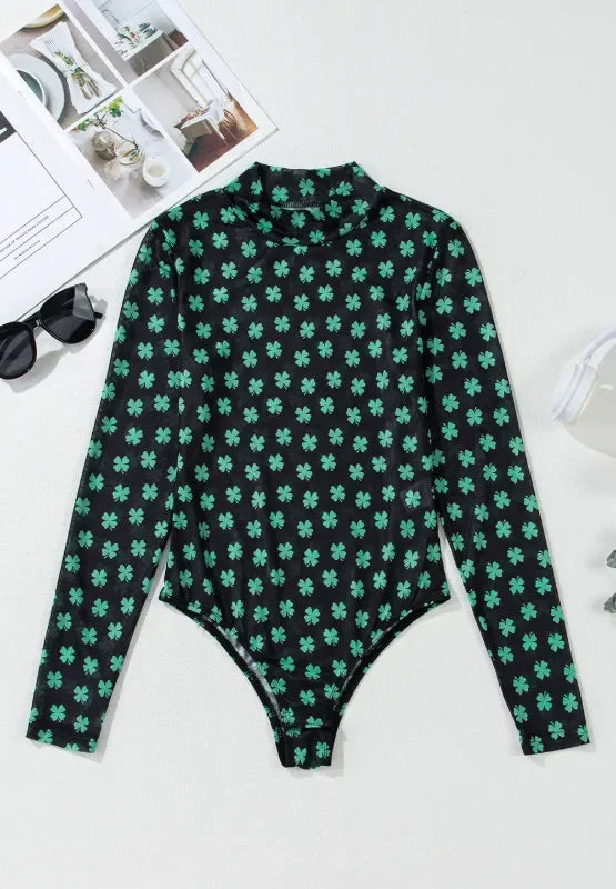 Lucky Clover Mock Neck Long Sleeve Bodysuit - Eva's Edition