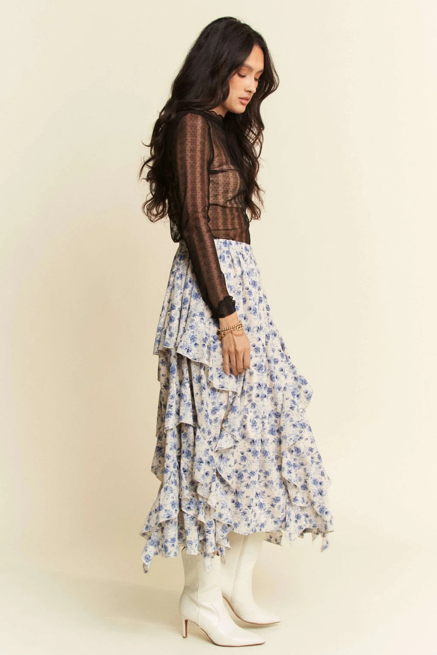Turtle Neck Lace Dotted Stretch Mesh Sheer Top - Eva's Edition