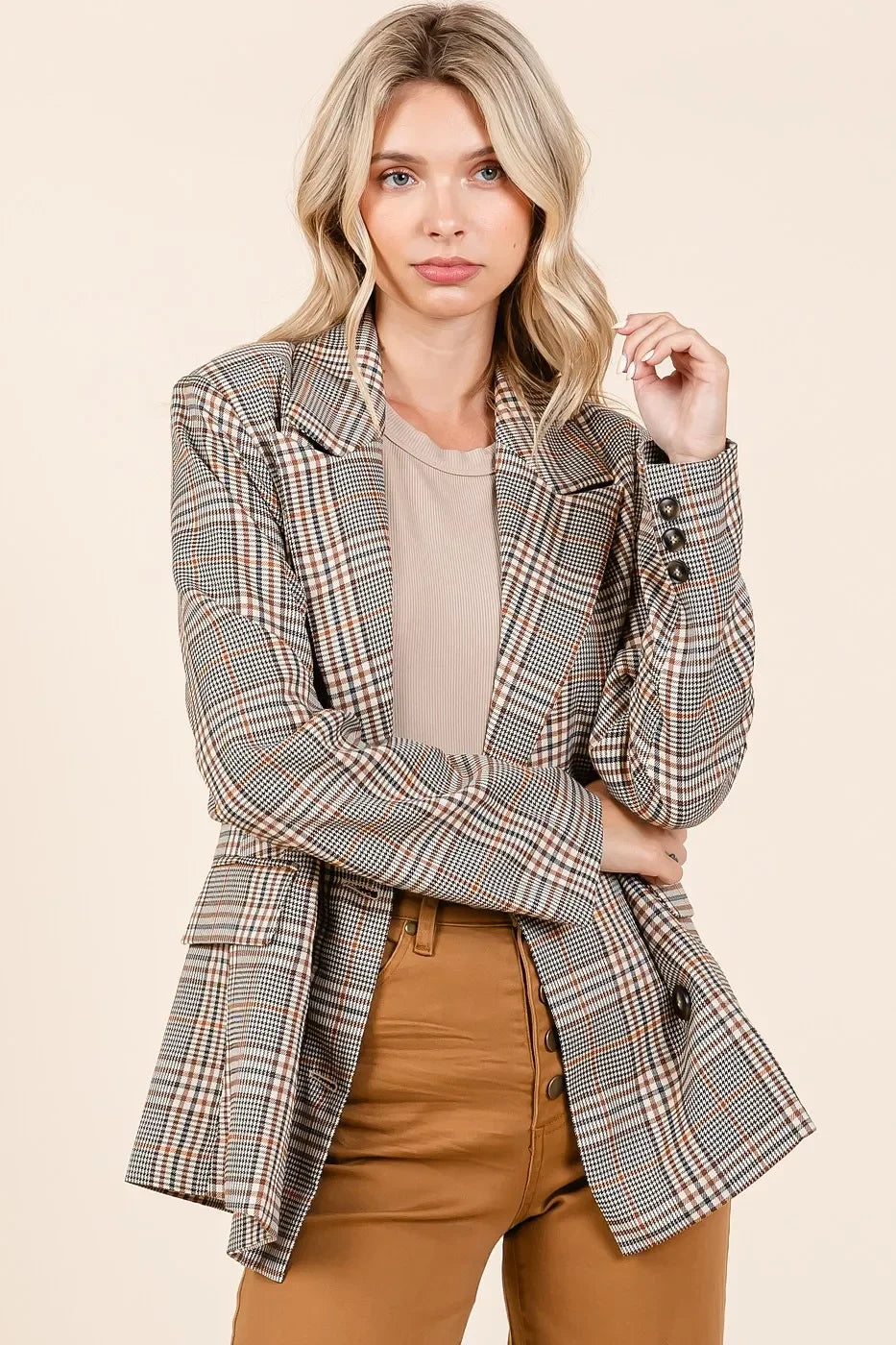 Plaid Double Breasted Relaxed Fit Blazer - Eva's Edition