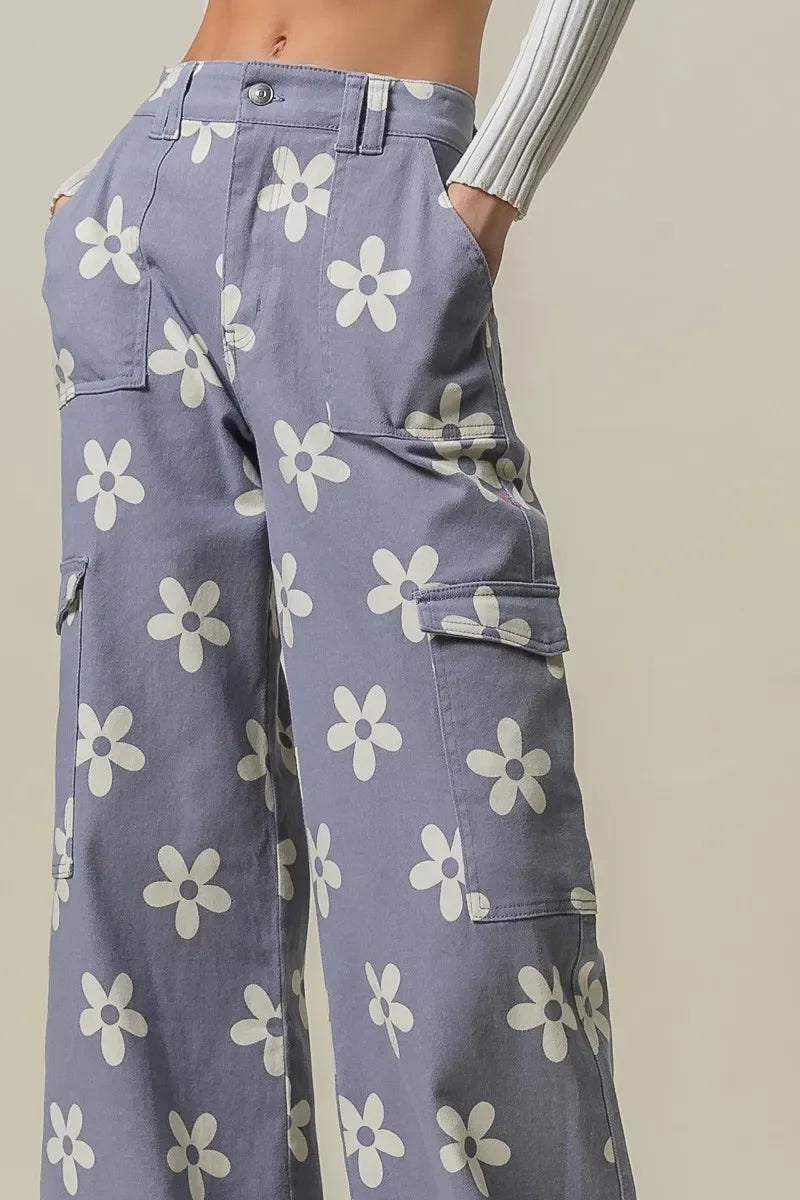 Flower Printed Side Pocket Wide Pants - Eva's Edition