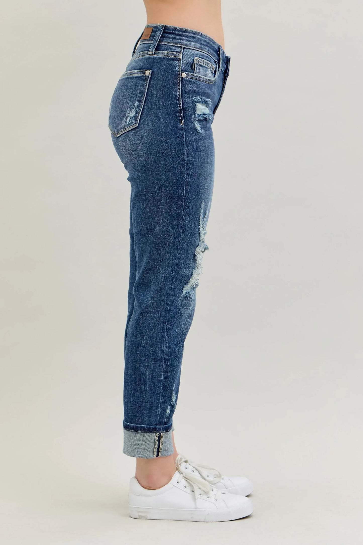 Mid Rise Cuffed Destroy Bf Jeans Plus Size - Eva's Edition