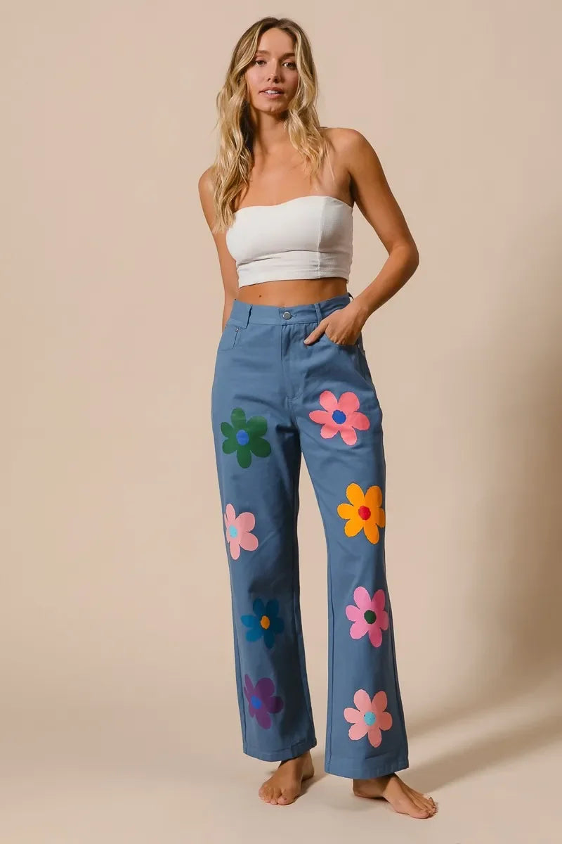 Flower Print Straight Legs Pants - Eva's Edition