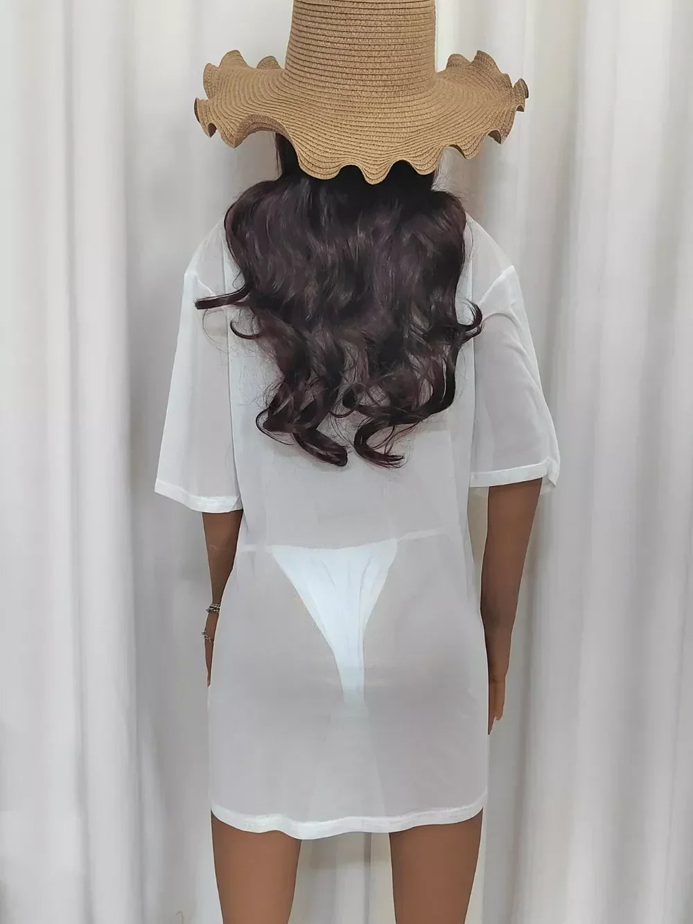 Mesh Boat Neck Half Sleeve Cover Up - Eva's Edition