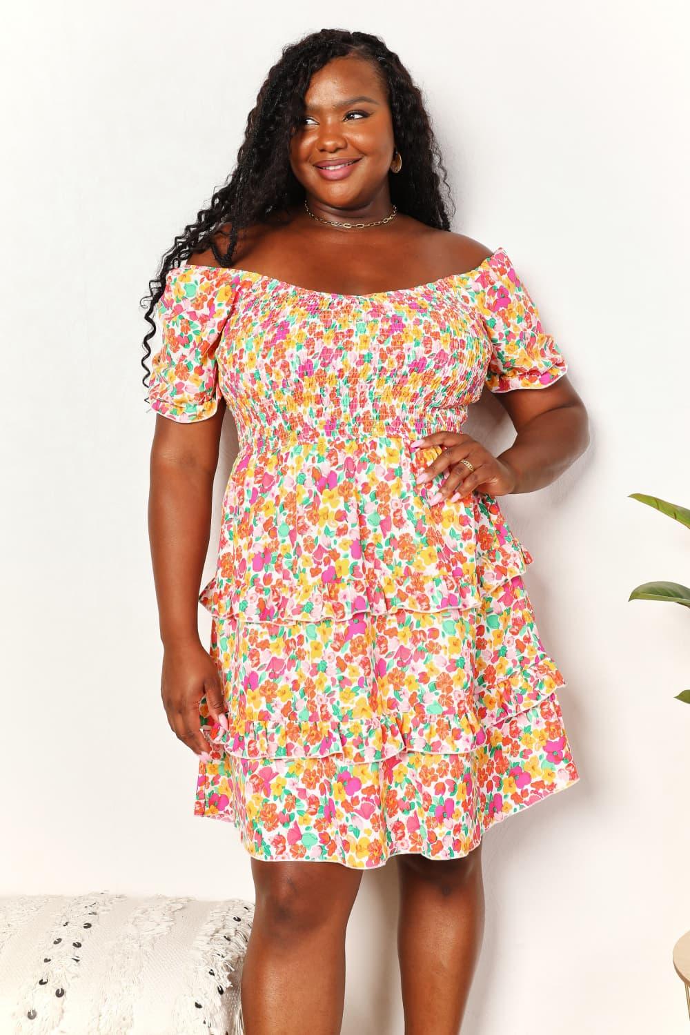 Devine Smocked Sweetheart Neck Flounce Sleeve Mini Dress - Eva's Edition