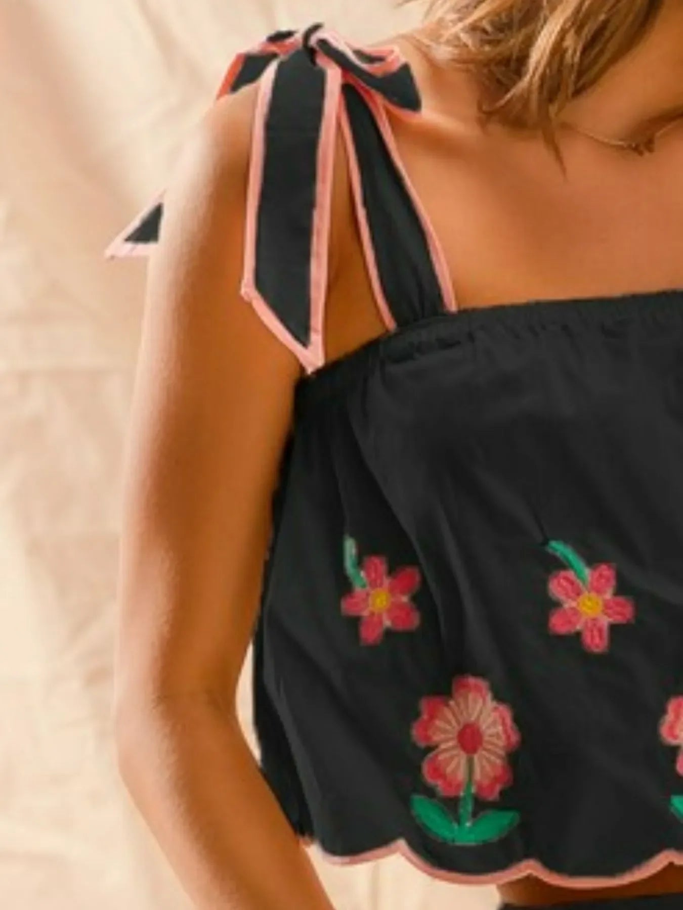 Flower Embroidered Tank Top and Shorts Set - Eva's Edition
