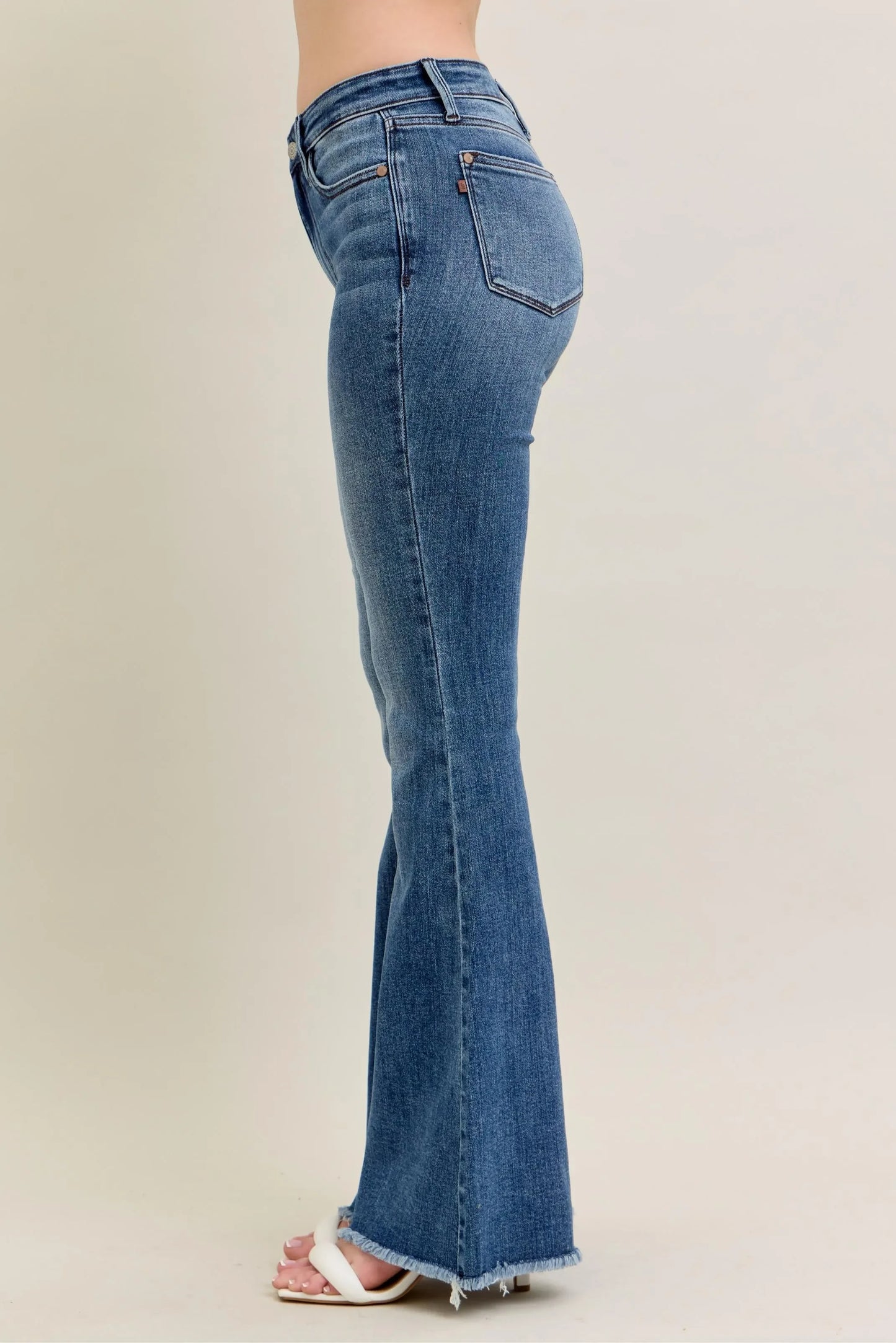 Vintage Wash Flare Jeans With Destroyed & Fray Hem - Eva's Edition