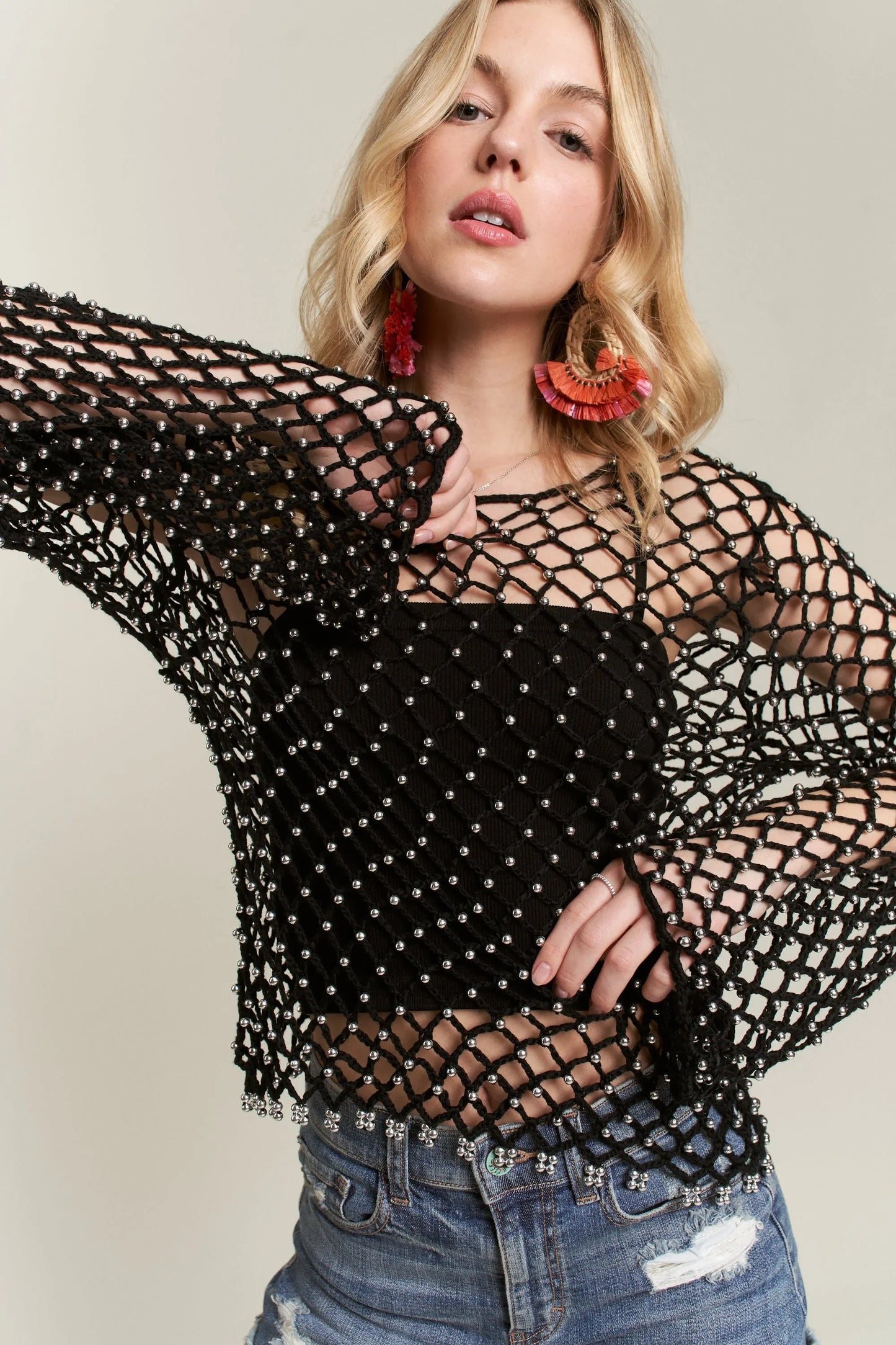 Beads Accent Crochet Top - Eva's Edition
