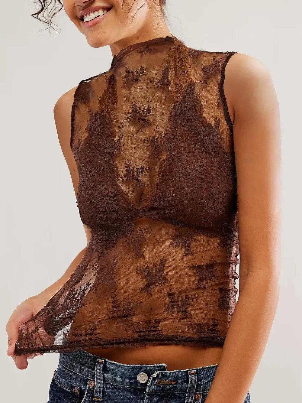 Lace Mock Neck Top - Eva's Edition