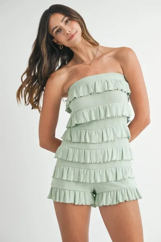 Pointelle Knit Fabric Ruffled Tube Romper - Eva's Edition