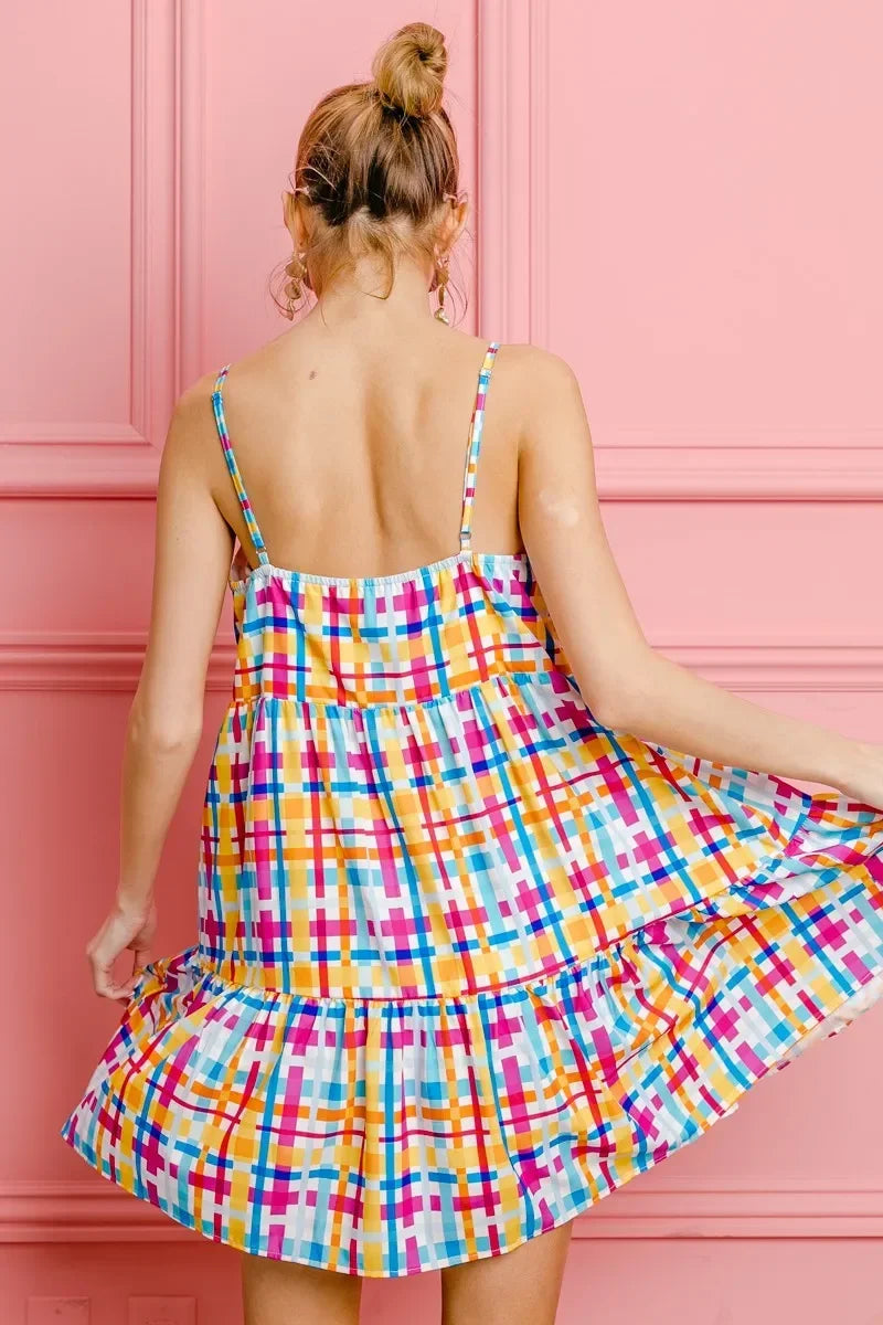 Colorfull Plaid Sleeveless Sun Dress - Eva's Edition