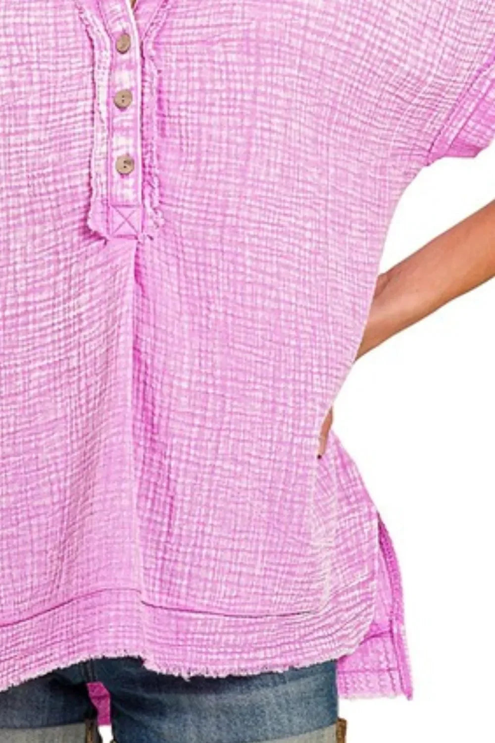 Double Gauze 3/4 Button Henley Neck Shirt - Eva's Edition