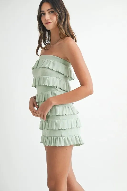 Pointelle Knit Fabric Ruffled Tube Romper - Eva's Edition