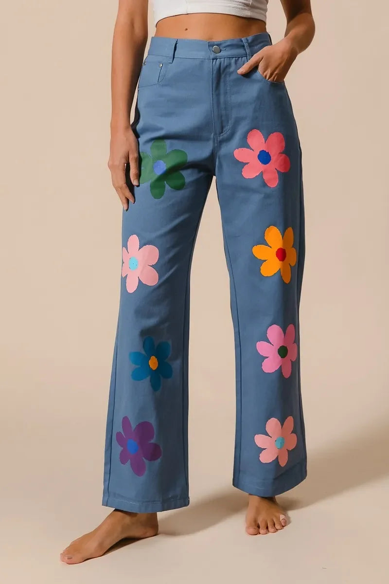 Flower Print Straight Legs Pants - Eva's Edition