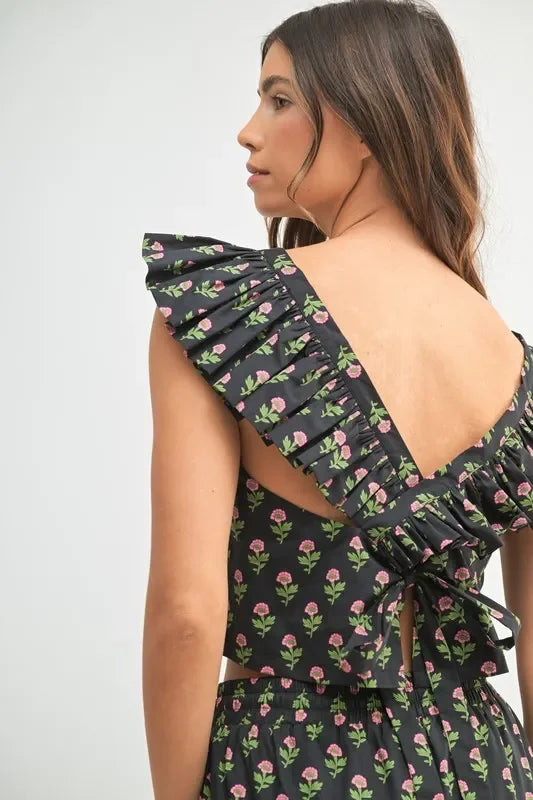 Floral Print Ruffle Top and Pants Set - Eva's Edition