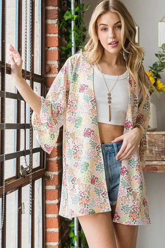 Multi Color Floral Open Cardigan Plus Size - Eva's Edition