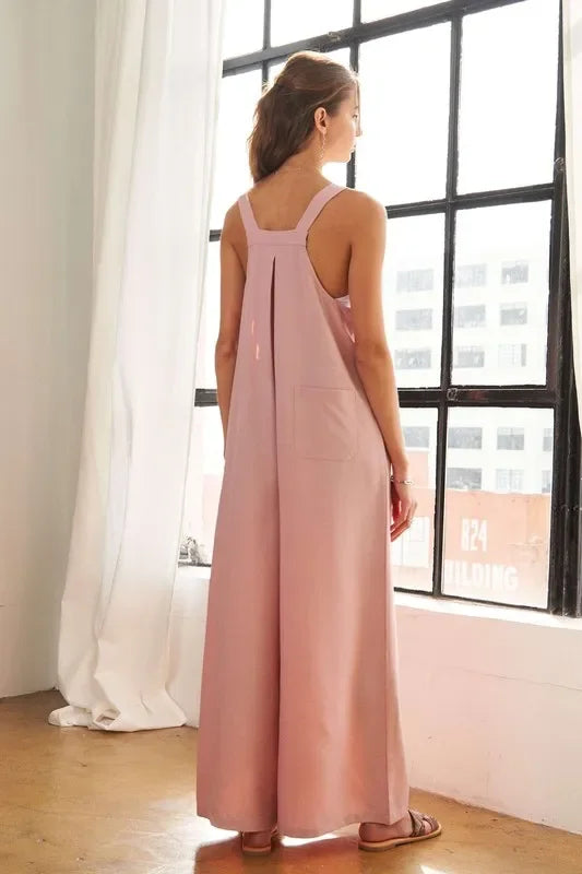 Square Neck Wide Leg Overalls with Pockets - Eva's Edition
