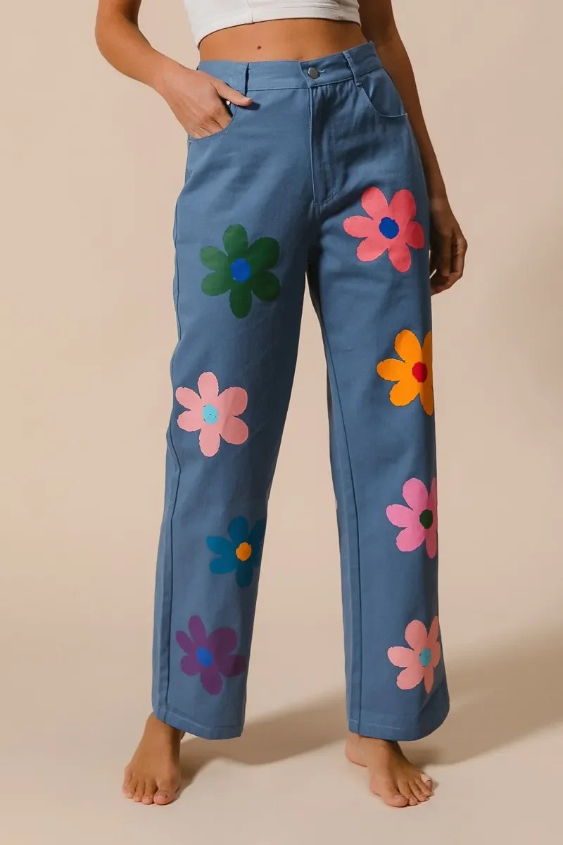 Flower Print Straight Legs Pants - Eva's Edition