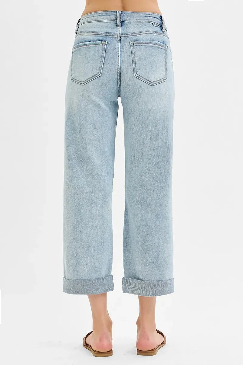 Mid Rise Fit Boyfriend Jeans with Cuff Plus Size - Eva's Edition