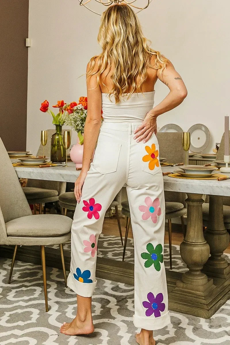 Flower Print Straight Legs Pants - Eva's Edition