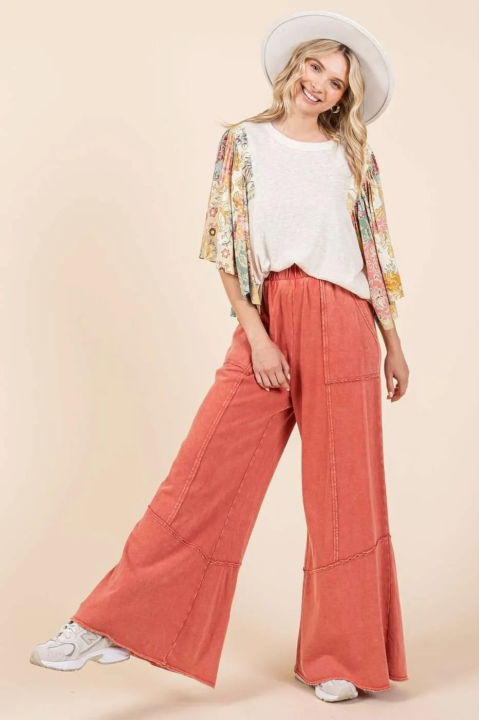 Mineral Wash Wide Flared Leg Pants - Eva's Edition