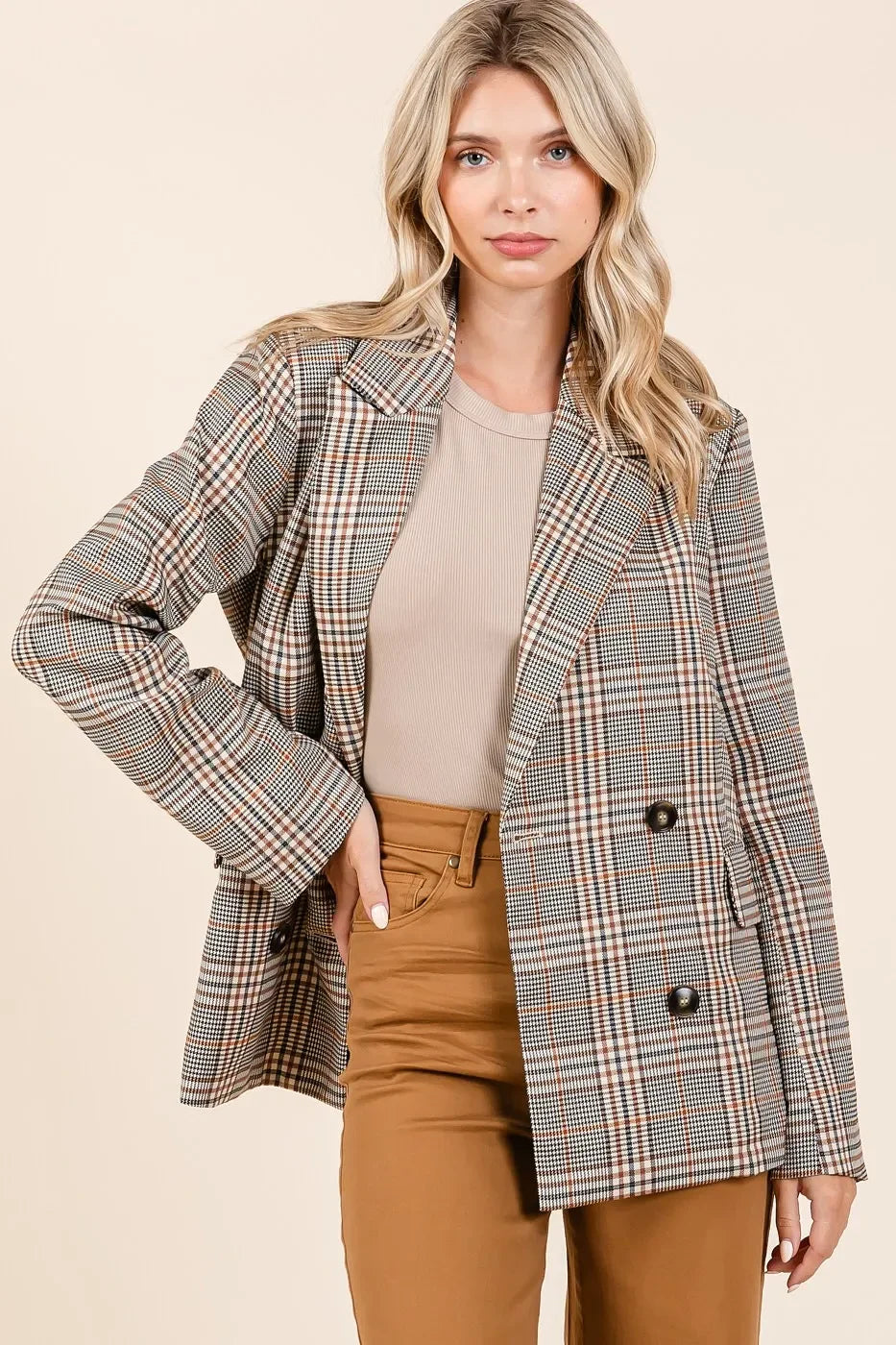 Plaid Double Breasted Relaxed Fit Blazer - Eva's Edition
